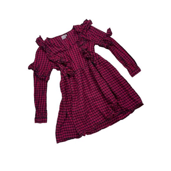 Asos Ultimate Gingham Smock Ruffle Dress Women’s Red & Black Size 10 - Picture 1 of 6